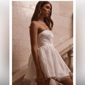 Showpo Cailene Mini Dress- Strapless Bow Train Fit &Flare Dress in Ivory Size 10